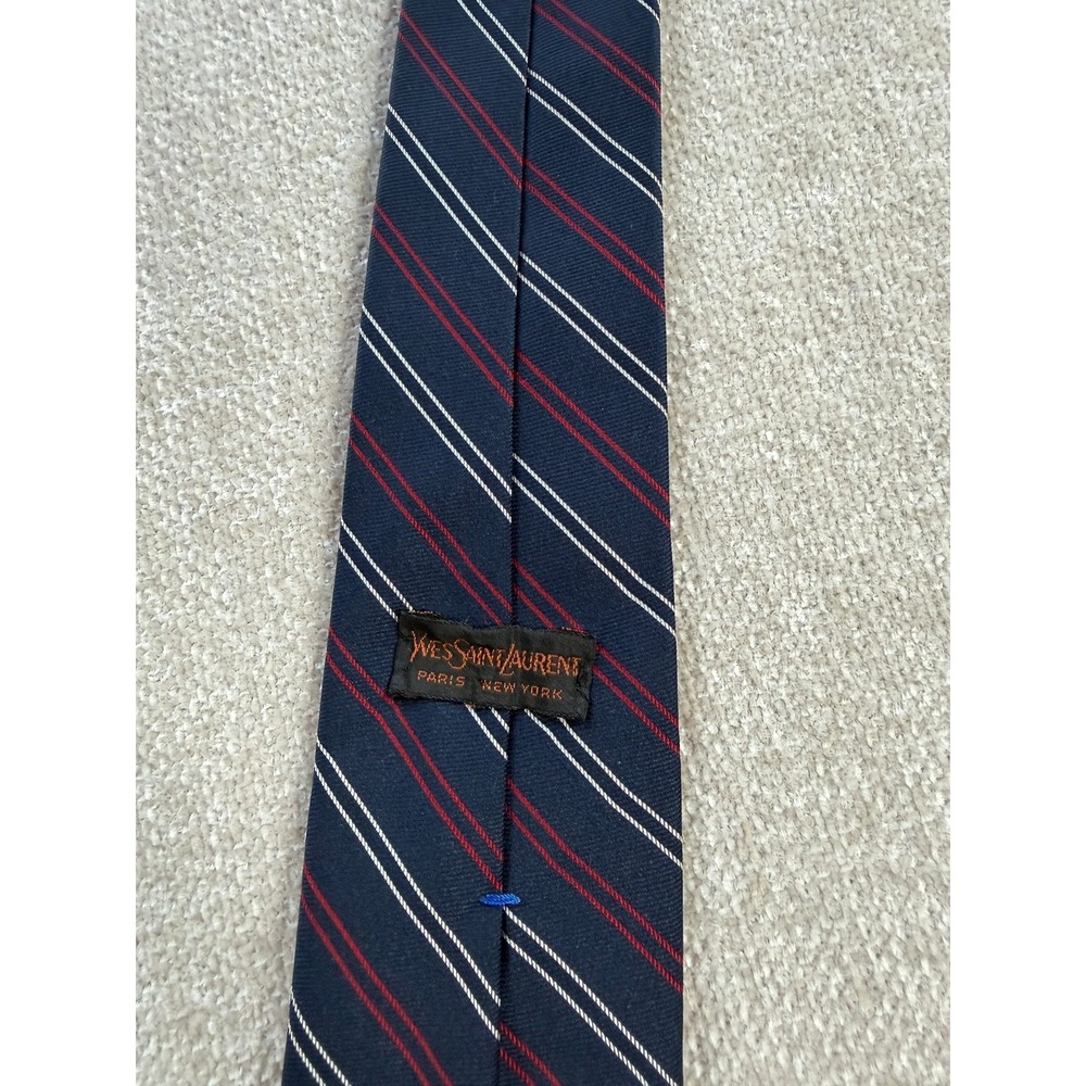 Yves Saint Laurent Vintage Silk Tie Navy Red White Repp Stripe YSL - Picture 5 of 7